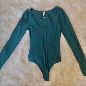 Free People Simply Henley Long Sleeve Bodysuit
